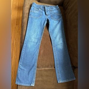 Calvin Klein Blue Jeans Boot Cut With Tan thread Pockets SZ 6